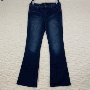 Milan Low Rise Flared Leg Jeans Dark Wash Denim Size 15 Y2K Style Stretchy